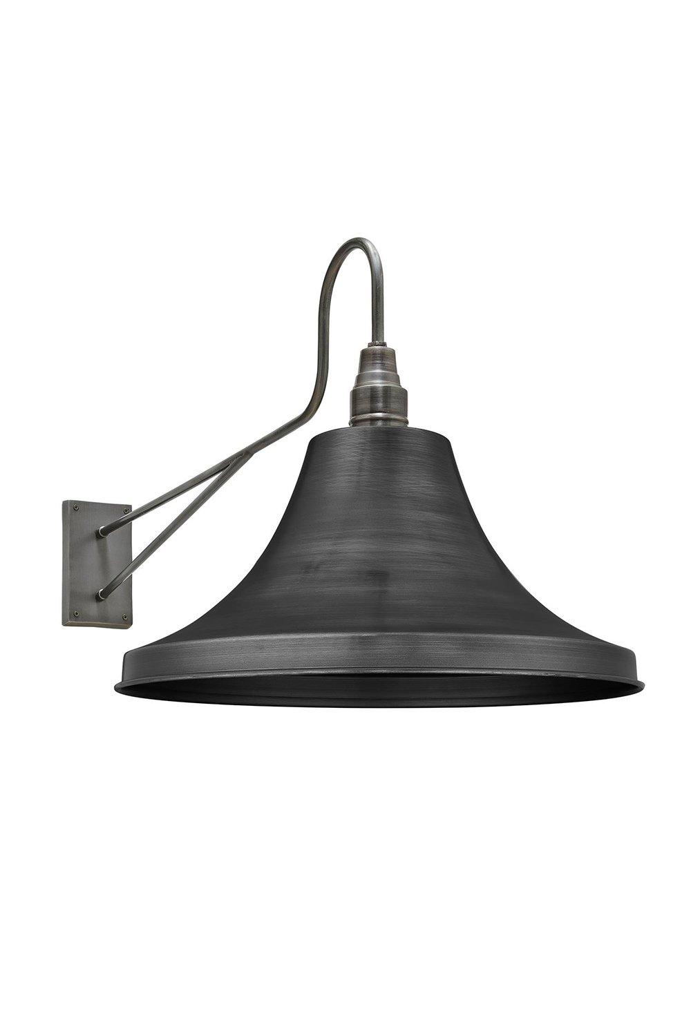 Long Arm Giant Bell Wall Light, 20 Inch, Pewter, Pewter Holder